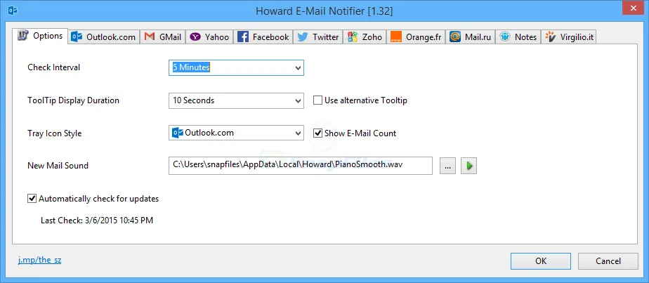 Howard E-Mail Notifier Screenshot 2