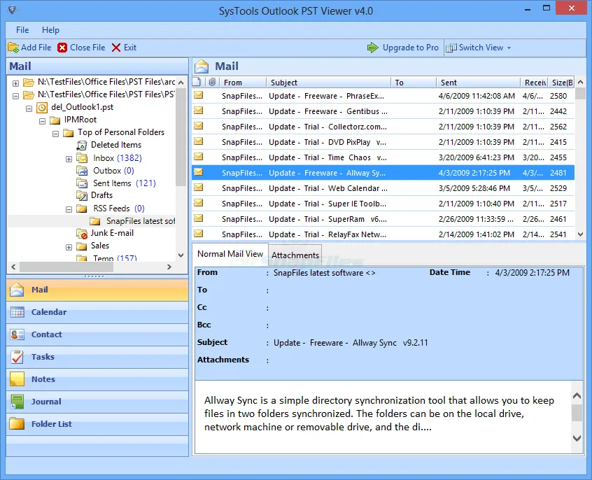 Systools Outlook PST Viewer Screenshot 1