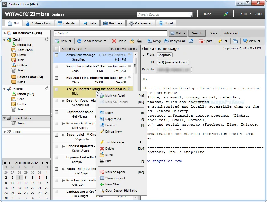 Zimbra Desktop Screenshot 1