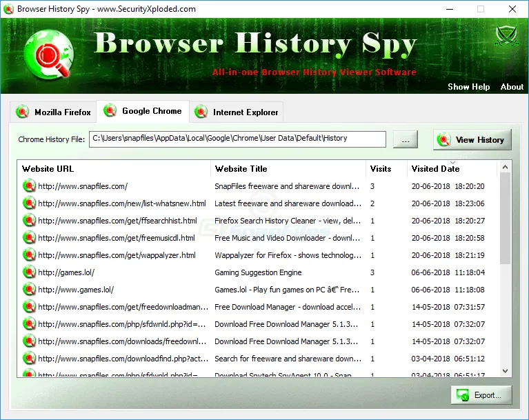 Browser History Spy Screenshot 1