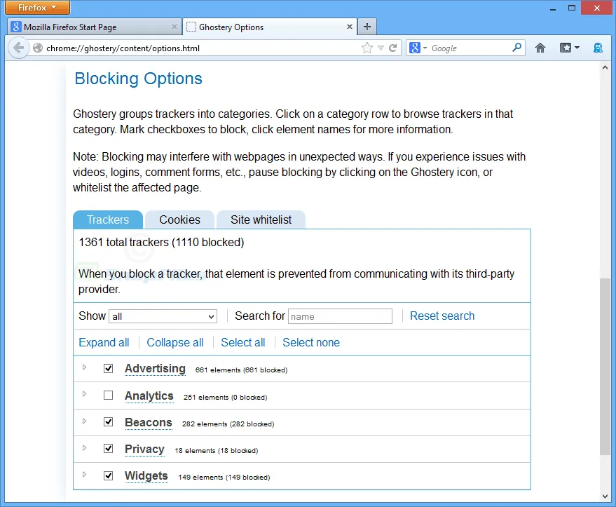 Ghostery for Firefox Screenshot 2