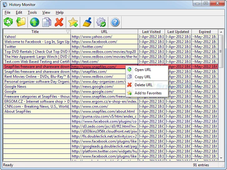 IE History Monitor Screenshot 1