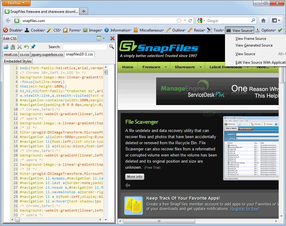 Web Developer Extension Screenshot 1