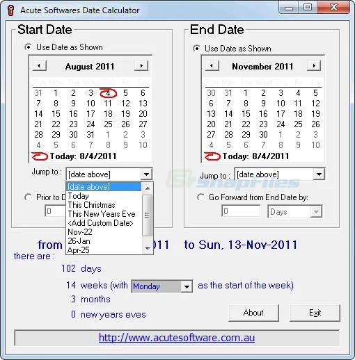 Acute Date Calculator Screenshot 2