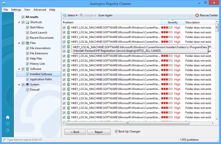 Auslogics Registry Cleaner Screenshot 2