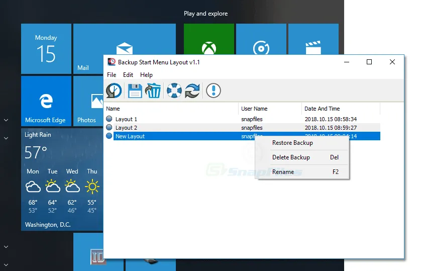 Backup Start Menu Layout Screenshot 1