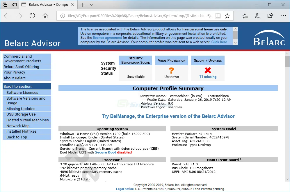 Belarc Advisor Screenshot 1