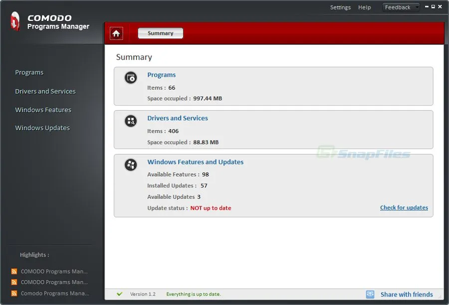 Comodo Programs Manager Screenshot 1