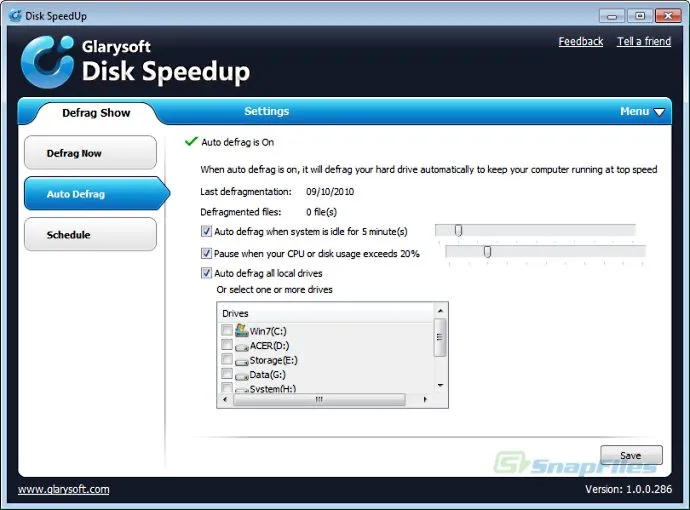 Glarysoft Disk SpeedUp Screenshot 2