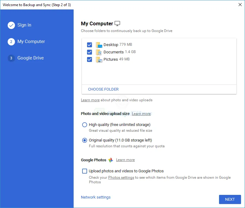 Google Backup and Sync Screenshot 1