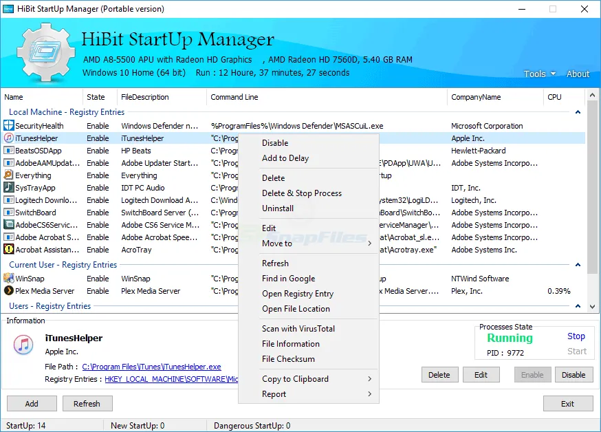 HiBit Startup Manager Screenshot 1