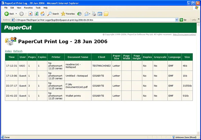 PaperCut Print Logger Screenshot 1