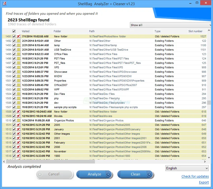 ShellBag Analyzer and Cleaner Screenshot 1