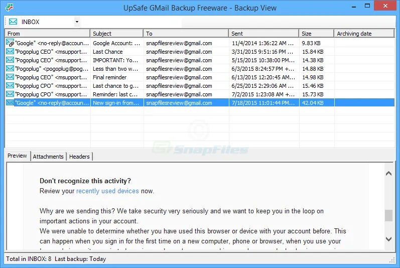 UpSafe Gmail Backup Screenshot 2